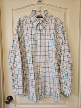 Southern Marsh Men's Plaid Button-Down Shirt in Blue and Peach